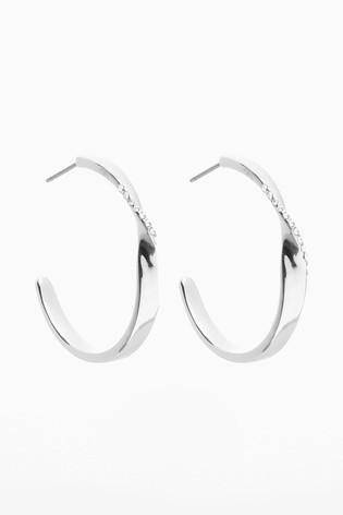 Silver Tone Sparkle Detail Hoop Earrings - Allsport