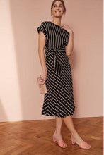 Load image into Gallery viewer, Black and White Belted Midi Dress - Allsport
