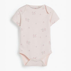 Pink 4 Pack Delicate Bunny Short Sleeved Bodysuits (0mths-12mths) - Allsport