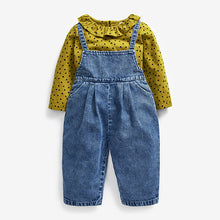 Load image into Gallery viewer, Bleach Wash Denim Playsuit And Long Sleeve T-Shirt Set (3mths-6yrs) - Allsport

