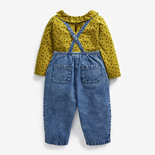 Load image into Gallery viewer, Bleach Wash Denim Playsuit And Long Sleeve T-Shirt Set (3mths-6yrs) - Allsport
