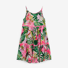 Load image into Gallery viewer, Pink/Green Palm Print Tiered Dress (3-12yrs) - Allsport

