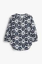 Load image into Gallery viewer, Navy Tile Print 3/4 Sleeve Overhead Blouse - Allsport
