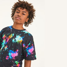 Load image into Gallery viewer, Black Rainbow Splat All Over Print T-Shirt (3-12yrs) - Allsport
