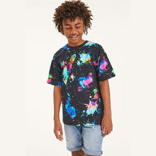 Load image into Gallery viewer, Black Rainbow Splat All Over Print T-Shirt (3-12yrs) - Allsport

