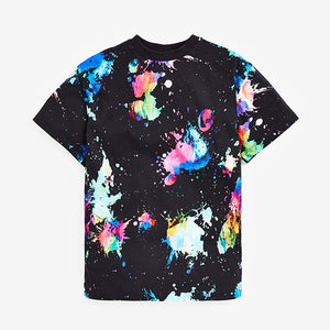 Black Rainbow Splat All Over Print T-Shirt (3-12yrs) - Allsport