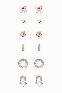 Silver And Rose Gold Tone Pretty Stud Earrings Six Pack - Allsport