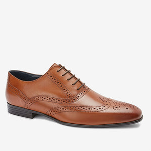 Tan Brown Leather Oxford Brogue Shoes - Allsport