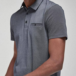 Navy Regular Fit Geometric Print Polo - Allsport