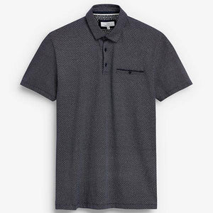 Navy Regular Fit Geometric Print Polo - Allsport