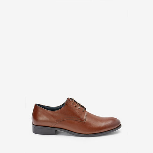 Tan Brown Round Toe Leather Derby Shoes - Allsport