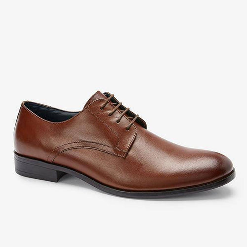 Tan Round Toe Leather Derby Shoes - Allsport