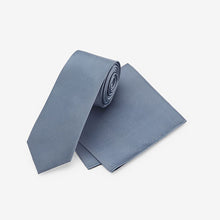 Load image into Gallery viewer, Blue Silk Tie And Pocket Square Set - Allsport
