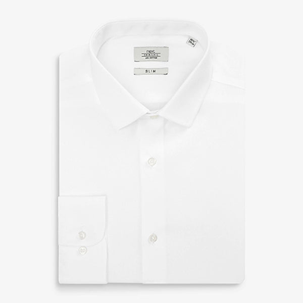 White Slim Fit Single Cuff Cotton Shirt