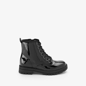 Black Patent Next Warm Lined Lace-Up Boots (Older Girls)