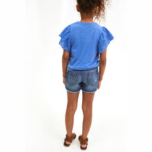 Load image into Gallery viewer, Blue Broderie Frill Sleeve Top (3-12yrs) - Allsport
