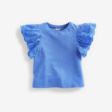 Load image into Gallery viewer, Blue Broderie Frill Sleeve Top (3-12yrs) - Allsport
