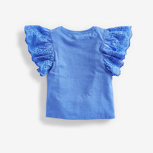 Blue Broderie Frill Sleeve Top (3-12yrs) - Allsport