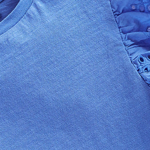 Blue Broderie Frill Sleeve Top (3-12yrs) - Allsport
