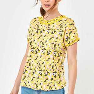 Yellow Floral Print Bubble Hem T-Shirt - Allsport