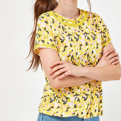 Yellow Floral Print Bubble Hem T-Shirt - Allsport
