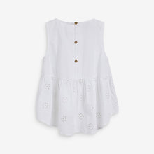 Load image into Gallery viewer, White Broderie Organic Cotton Peplum Blouse (3-12yrs) - Allsport
