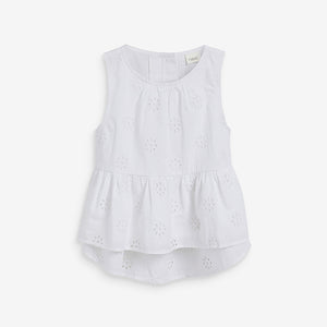 White Broderie Organic Cotton Peplum Blouse (3-12yrs) - Allsport