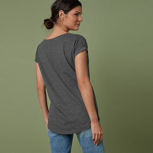 Embellished Star Charcoal Grey Curved Hem T-Shirt - Allsport