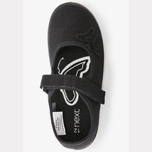 Load image into Gallery viewer, Black Butterfly Embroidered Plimsolls (Older) - Allsport
