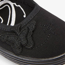 Load image into Gallery viewer, Black Butterfly Embroidered Plimsolls (Older) - Allsport

