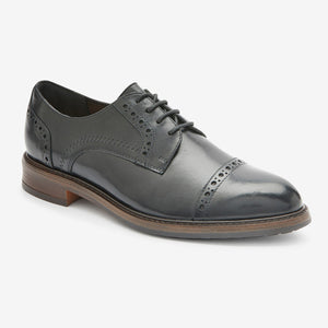 Black Leather Brogue Detail Lace-Up Shoes - Allsport