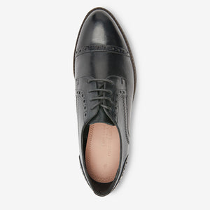 Black Leather Brogue Detail Lace-Up Shoes - Allsport