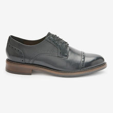 Load image into Gallery viewer, Black Leather Brogue Detail Lace-Up Shoes - Allsport
