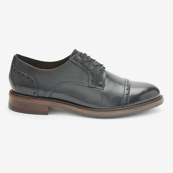 Black Leather Brogue Detail Lace-Up Shoes - Allsport