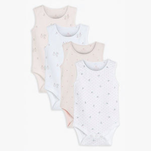 Pink 4 Pack Bunny Vest Bodysuits (0mths-18mths) - Allsport
