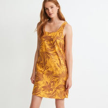 Load image into Gallery viewer, Ochre Yellow Floral Linen Blend Square Neck Dress - Allsport
