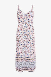 Ecru Border Print Midi Slip Dress - Allsport