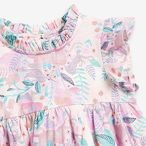 Pink Unicorn Cotton Tier Jersey Dress (12mths-6yrs) - Allsport
