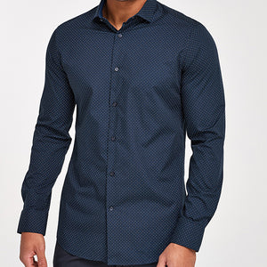 Navy/ Navy Polka Dot Slim Fit Single Cuff Shirts 2 Pack - Allsport
