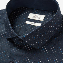 Load image into Gallery viewer, Navy/ Navy Polka Dot Slim Fit Single Cuff Shirts 2 Pack - Allsport
