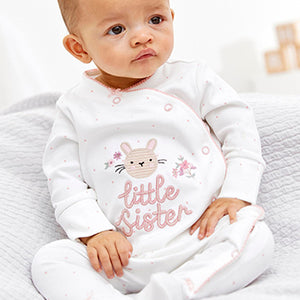 Pink Bunny Little Sister Baby Sleepsuit (0mths-12mths)