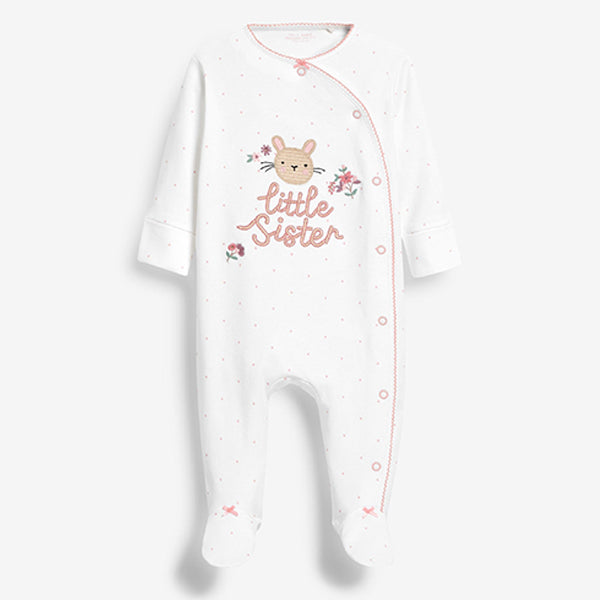 Pink Bunny Little Sister Baby Sleepsuit (0mths-12mths)