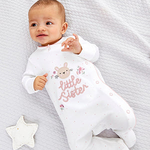Pink Bunny Little Sister Baby Sleepsuit (0mths-12mths)