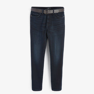 Deep Blue Belted Jeans With Stretch - Allsport