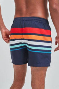 Navy Multicolour Stripe Swim Shorts - Allsport
