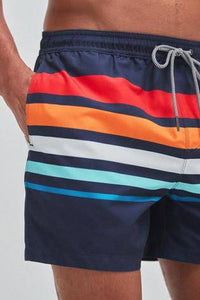 Navy Multicolour Stripe Swim Shorts - Allsport