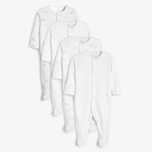 White 4 Pack Delicate Multi Print Sleepsuits (0-12mths) - Allsport