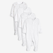 Load image into Gallery viewer, White 4 Pack Delicate Multi Print Sleepsuits (0-12mths) - Allsport
