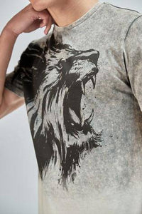 Grey Dip Dye Lion Graphic T-Shirt - Allsport
