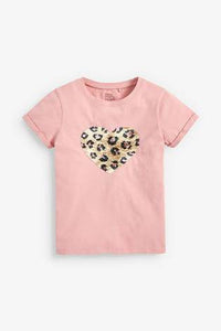 Pink Flippy Sequin Animal Heart T-Shirt - Allsport